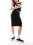 Vila ribbed midi skirt with split in black