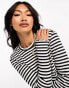 Vila lettuce edge long sleeved ribbed top in black stripe