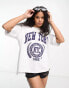 Фото #1 товара ASOS DESIGN oversized heavyweight t-shirt with with side splits with new york graphic in ice marl