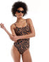 Фото #4 товара ASOS DESIGN Tall Adrienne square neck skinny strap swimsuit in oversized animal