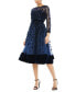 Фото #6 товара Women's Embellished Illusion High Neck Long Sleeve Fit & Flare Dress