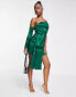 Фото #4 товара Collective the Label exclusive one shoulder bow mini dress in emerald green