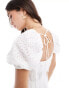 Фото #3 товара & Other Stories floral broderie embroidered milkmaid mini dress with tiered hem in white