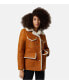 Women's Shearling Western Trucker Jacket, Washed Whiskey with White Wool