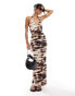 Фото #1 товара Bershka halterneck bodycon maxi dress in brown ombre print