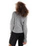 JDY diamond knit cardigan with lettuce sleeve in grey melange