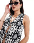 Фото #1 товара ONLY tile print tie waistcoat co-ord in black and white