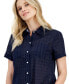 Фото #3 товара Women's Cotton Dobby Short-Sleeve Camp Shirt