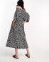 River Island puff sleeve midi dress in black polka dot