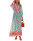 Фото #1 товара Women's Teal & Pink Plunging Bubble Sleeve Maxi Beach Dress