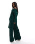 ASOS DESIGN plisse bardot twist front wide leg jumpsuit in bottle green