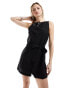 Фото #4 товара Monki beach linen sleeveless playsuit with tie belt detail in black