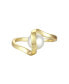 Фото #2 товара 14k Gold Plated Sterling Silver with Freshwater Pearl Double Weave Band Ring
