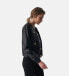 Фото #2 товара Women's Collarless Stunning Studs Closure Leather Jacket, Black