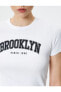 Brooklyn Baskılı Tişört Slim Fit Kısa Kollu Bisiklet Yaka Pamuklu