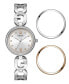 Women's Analog Silver-Tone Steel Watch 30mm and 3 Dial Rings Set