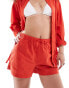 Фото #4 товара Monki co-ord drawstring waist linen shorts in red