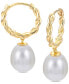 ფოტო #1 პროდუქტის Cultured Freshwater Pearl (8-8-1/2mm) Dangle Hoop Earrings in 14k Gold-Plated Sterling Silver