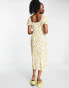 Фото #2 товара Forever New puff sleeve square neck midi dress in buttercup floral