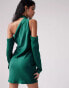 ASOS DESIGN satin asymmetric mini dress with cold shoulder detail in green