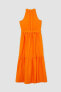 Halter Yaka Kuşaklı Keten Görünümlü Yazlık Midi Elbise U7045az22sm