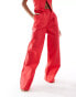 Фото #2 товара Kaiia linen look tailored wide leg trouser co-ord in red