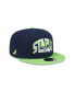 Фото #2 товара Бейсболка New Era мужская X Staple College Navy, Neon Green Seattle Seahawks Pigeon 9Fifty Snapback Hat