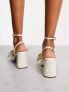 ASOS DESIGN Hitched bow detail mid block heeled sandals in ivory