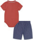 Фото #2 товара Baby Boys Tipped Polo Bodysuit & Printed Chambray Shorts, 2 Piece Set