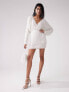 Фото #1 товара ASOS DESIGN batwing embellished drip bead wrap mini dress in white