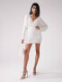 ASOS DESIGN batwing embellished drip bead wrap mini dress in white