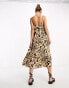 Фото #2 товара Miss Selfridge ruffle detail frill hem midi slip dress in animal print