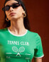 Pieces Sport Core 'Tennis Club' cropped t-shirt with contrast trim in green and white grün, L - EU 40 - фото #3