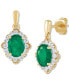 ფოტო #1 პროდუქტის Emerald (1-1/2 ct. t.w.) & Diamond (1/5 ct. t.w.) Vintage Look Oval Halo Drop Earrings in 14k Gold