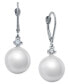 ფოტო #1 პროდუქტის Cultured White South Sea Pearl (11mm) and Diamond (1/6 ct. t.w.) Drop Earrings in 14k White Gold