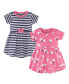 ფოტო #1 პროდუქტის Baby Girls Cotton Short-Sleeve Dresses 2pk, Pink Daisy