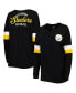 ფოტო #1 პროდუქტის Women's Black Pittsburgh Steelers Athletic Varsity Lace-Up Long Sleeve T-shirt