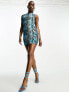 Naked Wardrobe racer neck mini dress in blue snake print