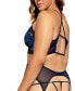 Women's Plus Size Natalia 3 Piece Gallon Lace Bra, Garter and Strappy Panty Set with Caged Back Appearance