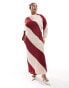 Фото #1 товара ASOS DESIGN Curve high neck stripe maxi dress in beige and berry stripe