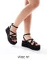 ASOS DESIGN Wide Fit Taurus 2 strappy flatform sandals in black