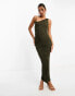 Фото #1 товара ASOS DESIGN asymmetric cowl cami midi dress with diagonally ruched skirt in khaki