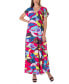 Print V Neck Empire Waist Kimono Cap Sleeve Maxi Dress