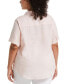 ფოტო #2 პროდუქტის Plus Size Stripe Split Neck Linen Short Sleeve Top