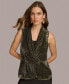 ფოტო #1 პროდუქტის Women's Crocodile Burnout Velvet Faux-Wrap Top