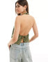 Pull&Bear backless halterneck tie back top in khaki