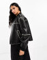 Фото #8 товара ASOS DESIGN shearling bonded bomber jacket in black and cream