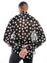 Фото #5 товара ASOS DESIGN relaxed sheer shirt in large polka dots with tie neck in black