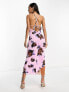 ASOS DESIGN one shoulder strappy midi dress with lace trim in spaced floral