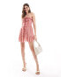 ASOS DESIGN ruffle bandeau skater mini dress with full skirt in dusky pink